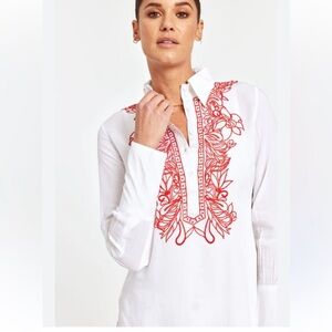 Dolce Cabo White Top with Red Embroidery